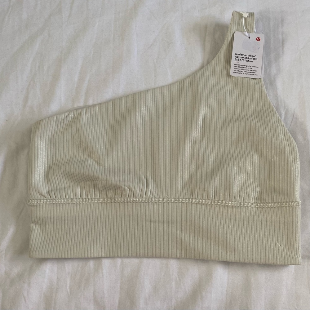Lululemon Align Asymmetrical Ribbed Bra A/B *Shine BATF Tan Ivory Cream Size 8